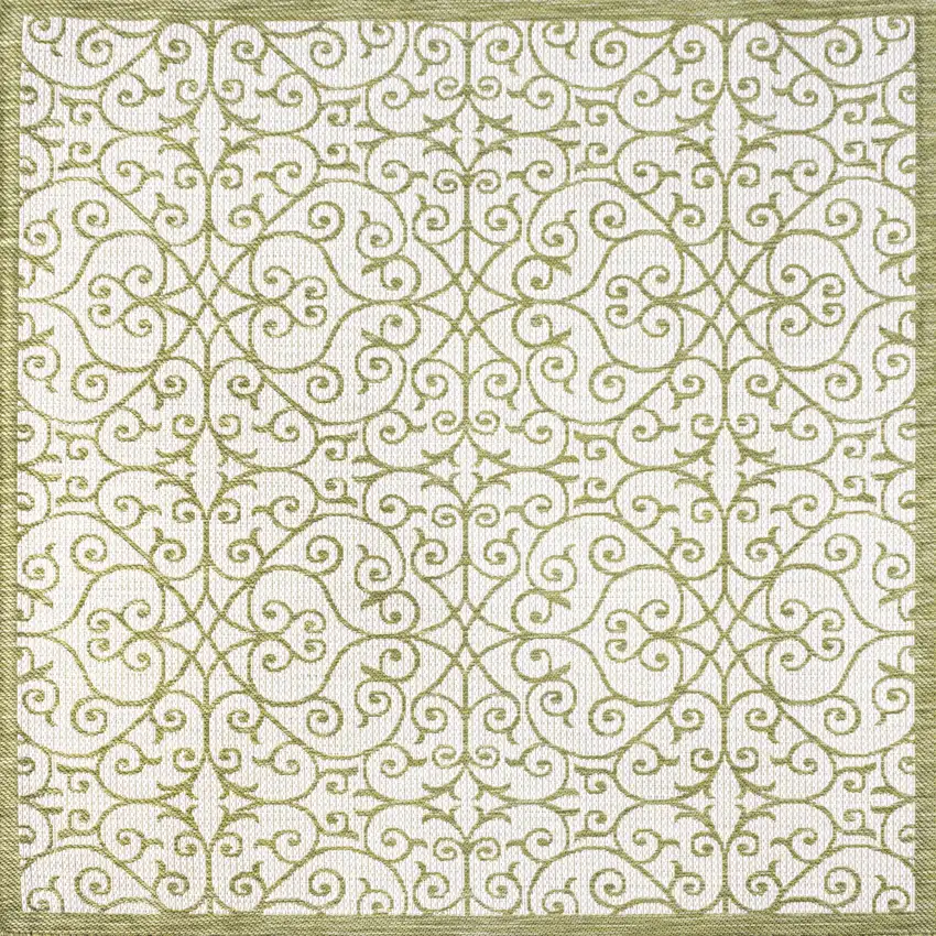 5' Green And Cream Square Geometric Indoor Outdoor Area Rug Photo 1