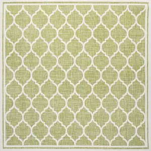 Photo of 5' Green And Cream Square Geometric Indoor Outdoor Area Rug