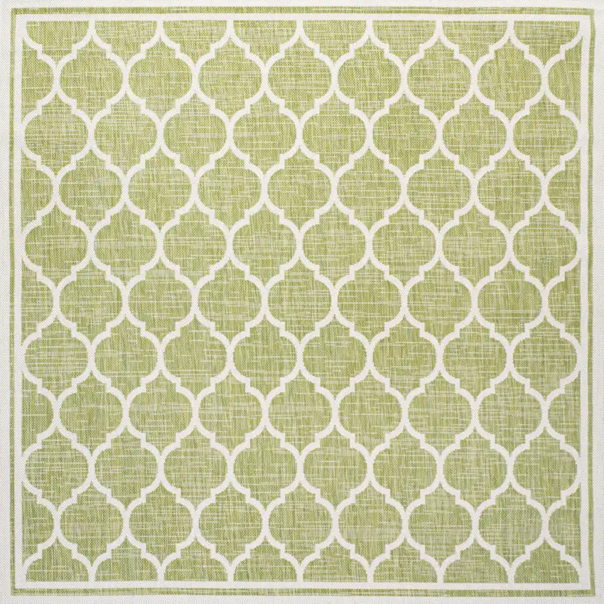 5' Green And Cream Square Geometric Indoor Outdoor Area Rug Photo 1