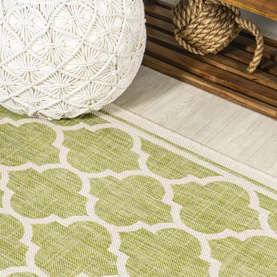 5' Green And Cream Square Geometric Indoor Outdoor Area Rug Photo 5