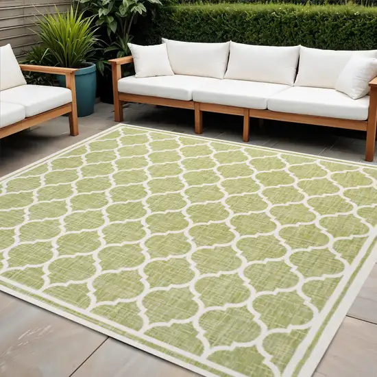 5' Green And Cream Square Geometric Indoor Outdoor Area Rug Photo 1