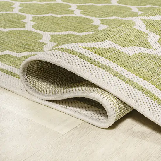 5' Green And Cream Square Geometric Indoor Outdoor Area Rug Photo 9