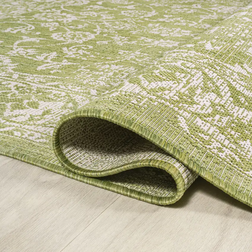 5' Green And Cream Square Medallion Indoor Outdoor Area Rug Photo 9