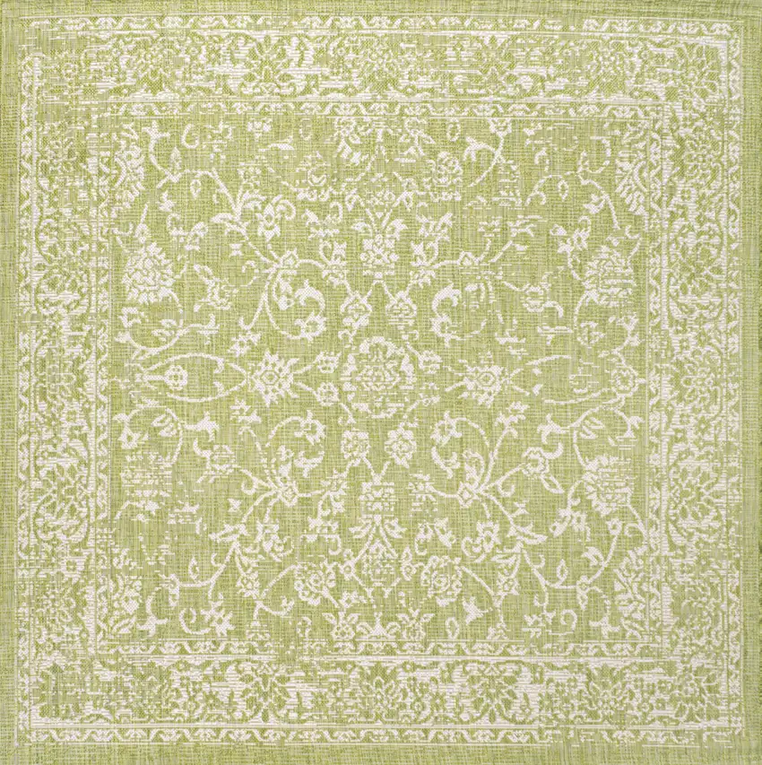 5' Green And Cream Square Medallion Indoor Outdoor Area Rug Photo 1