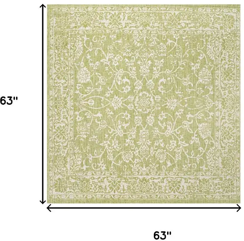 5' Green And Cream Square Medallion Indoor Outdoor Area Rug Photo 9