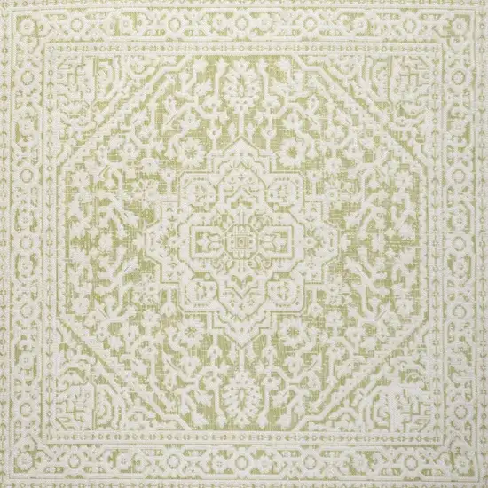 5' Green And Cream Square Medallion Indoor Outdoor Area Rug Photo 3