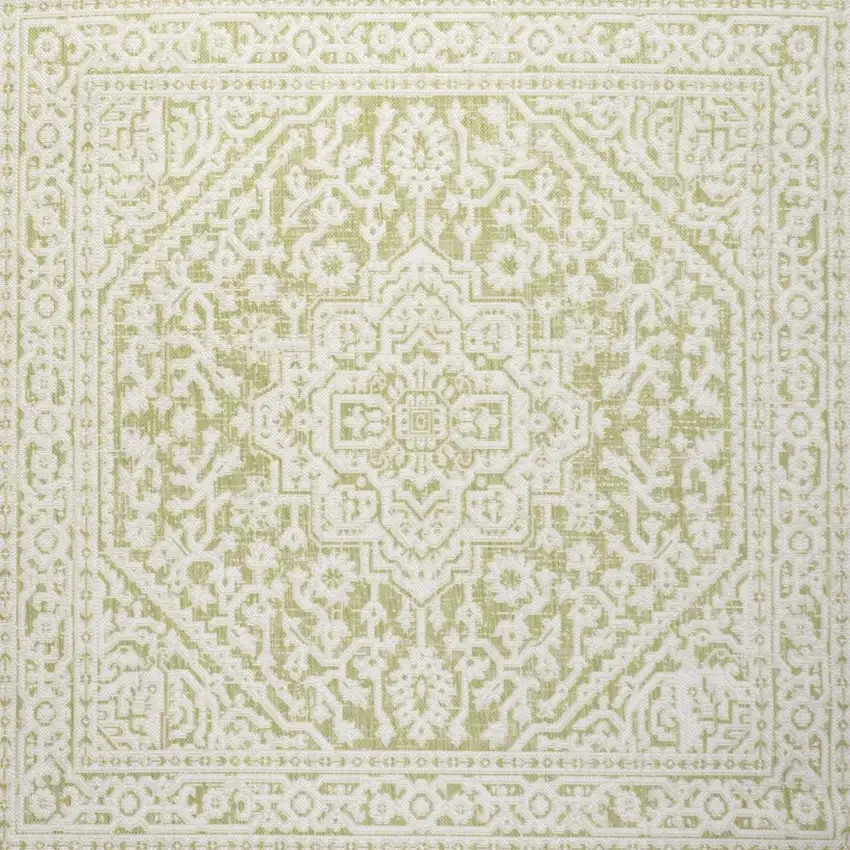 5' Green And Cream Square Medallion Indoor Outdoor Area Rug Photo 3