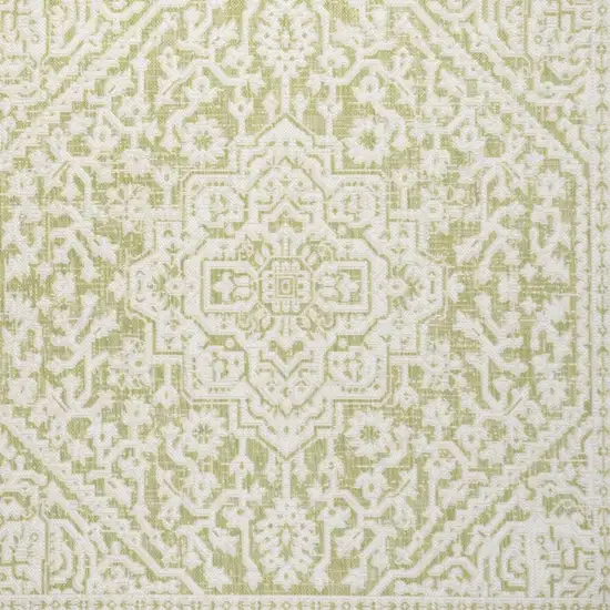 5' Green And Cream Square Medallion Indoor Outdoor Area Rug Photo 2