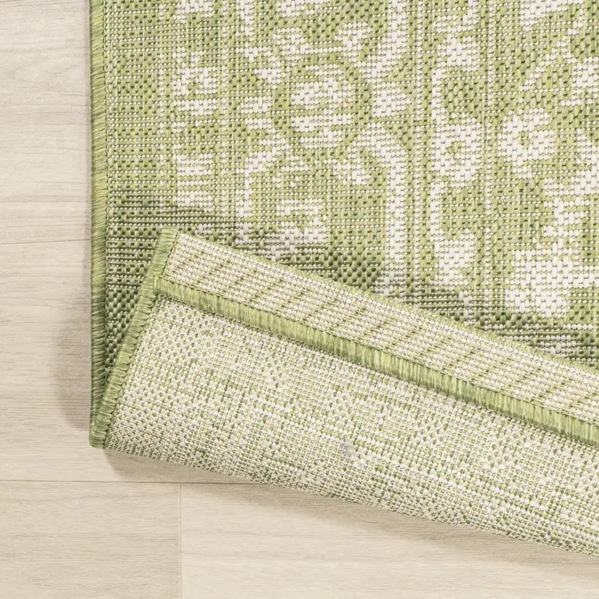 5' Green And Cream Square Medallion Indoor Outdoor Area Rug Photo 6