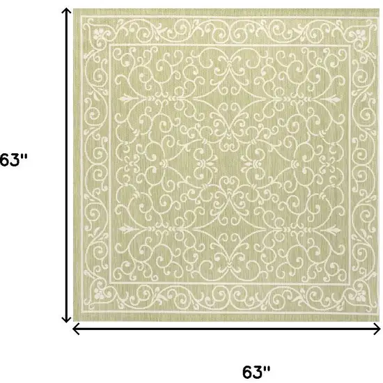 5' Green And Cream Square Medallion Indoor Outdoor Area Rug Photo 9