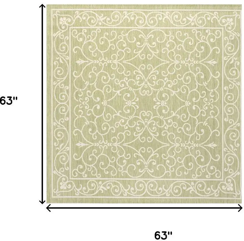 5' Green And Cream Square Medallion Indoor Outdoor Area Rug Photo 9