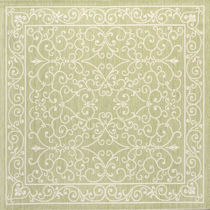 5' Green And Cream Square Medallion Indoor Outdoor Area Rug Photo 3