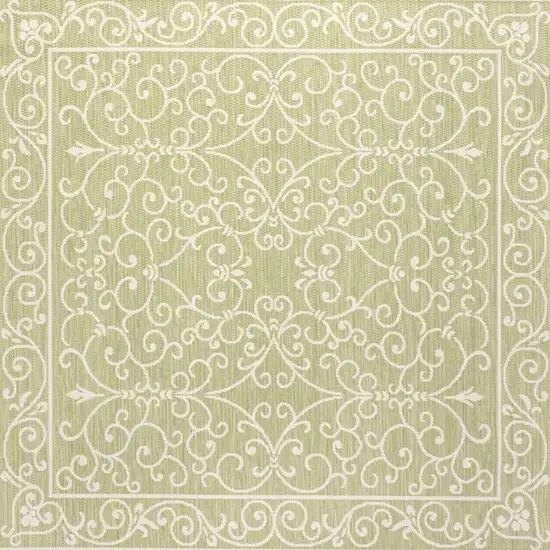 5' Green And Cream Square Medallion Indoor Outdoor Area Rug Photo 2