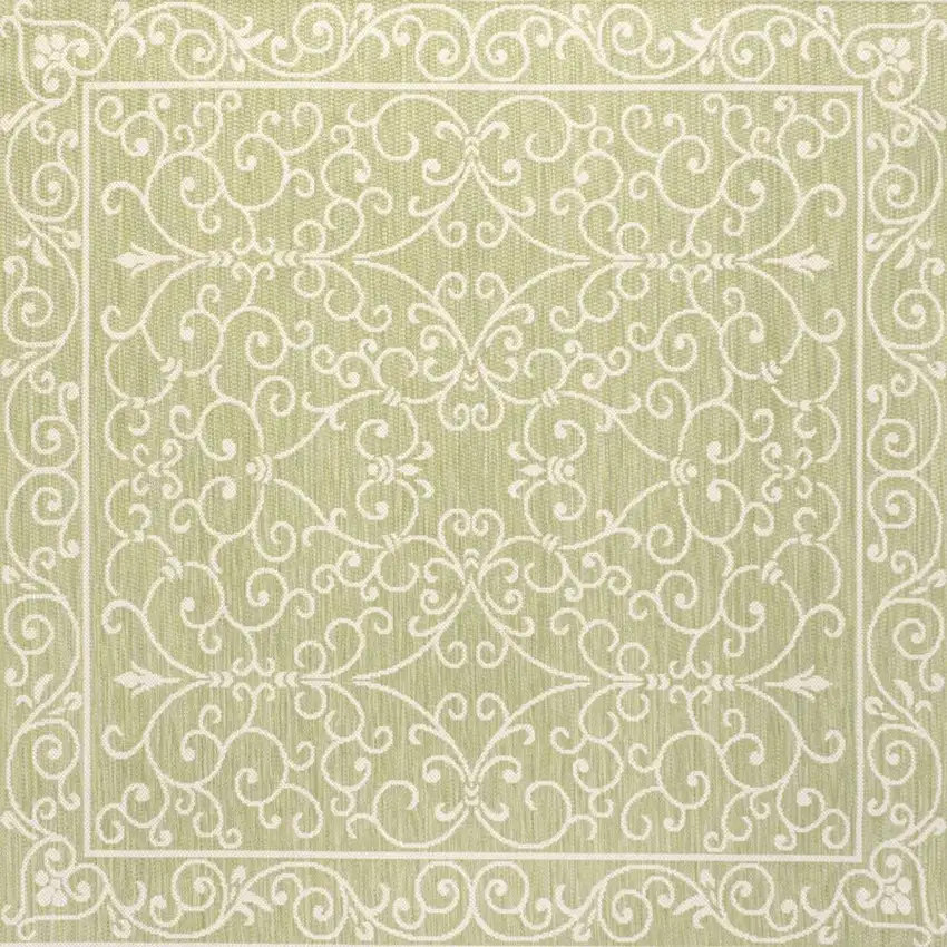 5' Green And Cream Square Medallion Indoor Outdoor Area Rug Photo 2