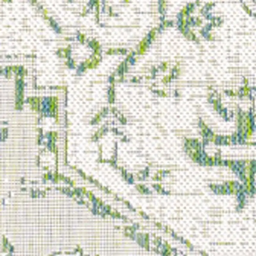 5' Green And Cream Square Medallion Indoor Outdoor Area Rug Photo 2