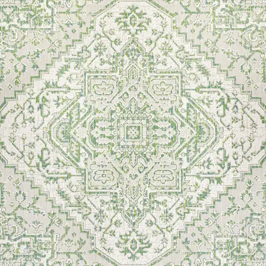 5' Green And Cream Square Medallion Indoor Outdoor Area Rug Photo 3