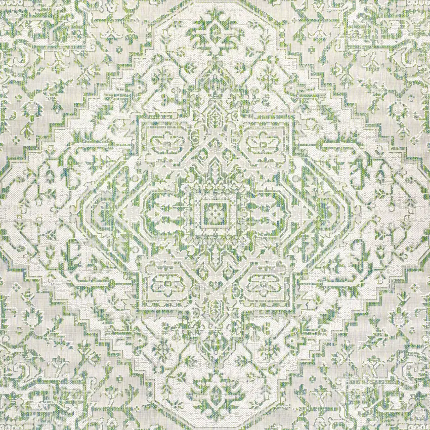 5' Green And Cream Square Medallion Indoor Outdoor Area Rug Photo 3