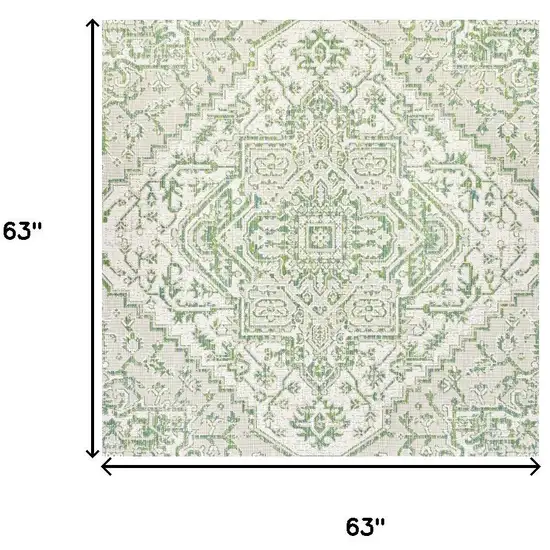 5' Green And Cream Square Medallion Indoor Outdoor Area Rug Photo 9