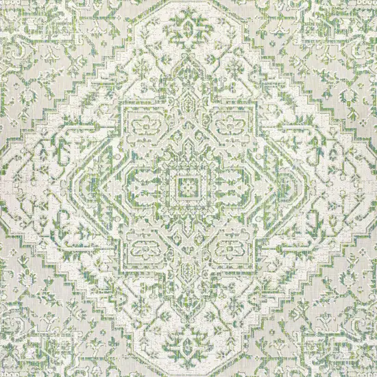 5' Green And Cream Square Medallion Indoor Outdoor Area Rug Photo 1