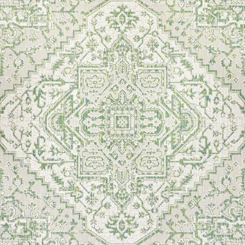 5' Green And Cream Square Medallion Indoor Outdoor Area Rug Photo 1