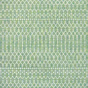 Photo of 5' Green And Cream Square Trellis Indoor Outdoor Area Rug