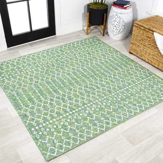 5' Green And Cream Square Trellis Indoor Outdoor Area Rug Photo 4