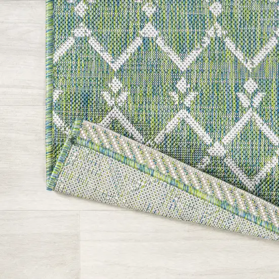 5' Green And Cream Square Trellis Indoor Outdoor Area Rug Photo 6