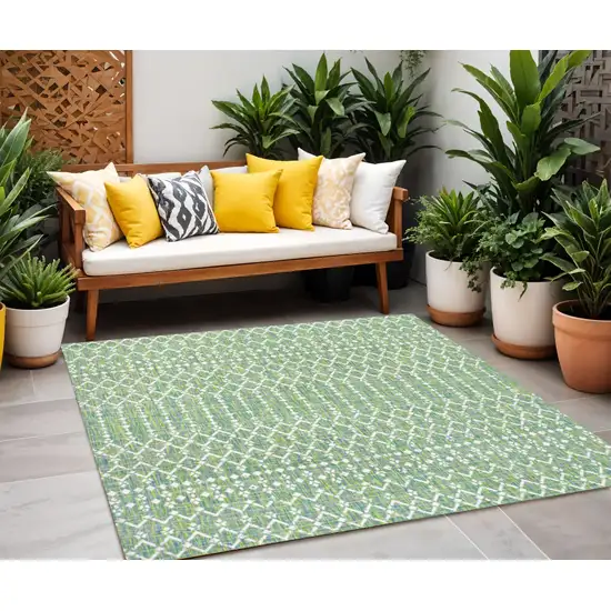 5' Green And Cream Square Trellis Indoor Outdoor Area Rug Photo 1