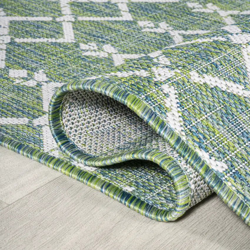 5' Green And Cream Square Trellis Indoor Outdoor Area Rug Photo 9
