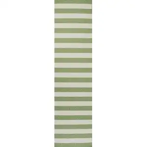 Photo of 8' Green And Cream Striped Indoor Outdoor Runner Rug