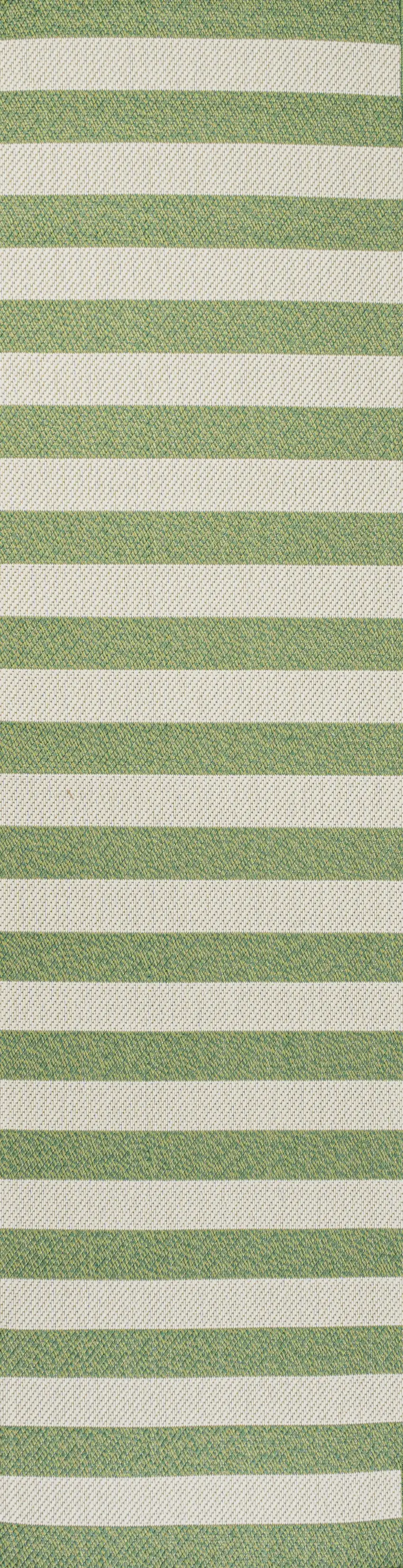 8' Green And Cream Striped Indoor Outdoor Runner Rug Photo 1