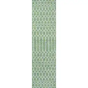 Photo of 10' Green And Cream Trellis Indoor Outdoor Runner Rug