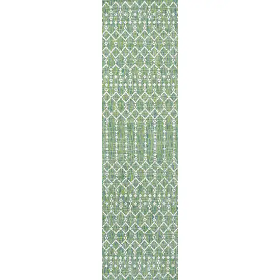 8' Green And Cream Trellis Indoor Outdoor Runner Rug Photo 1