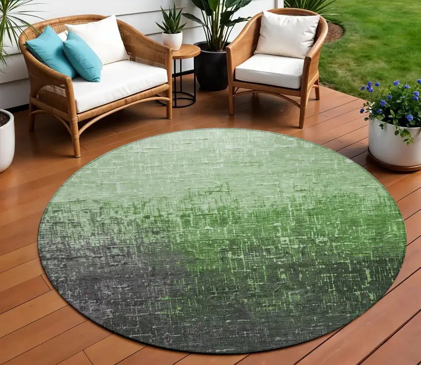 8' Green And Dark Gray Round Ombre Washable Indoor Outdoor Area Rug Photo 1