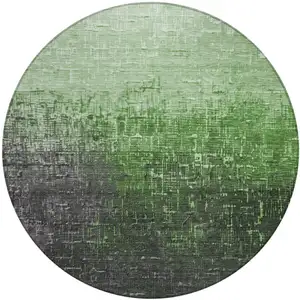 Photo of 8' Green And Dark Gray Round Ombre Washable Indoor Outdoor Area Rug