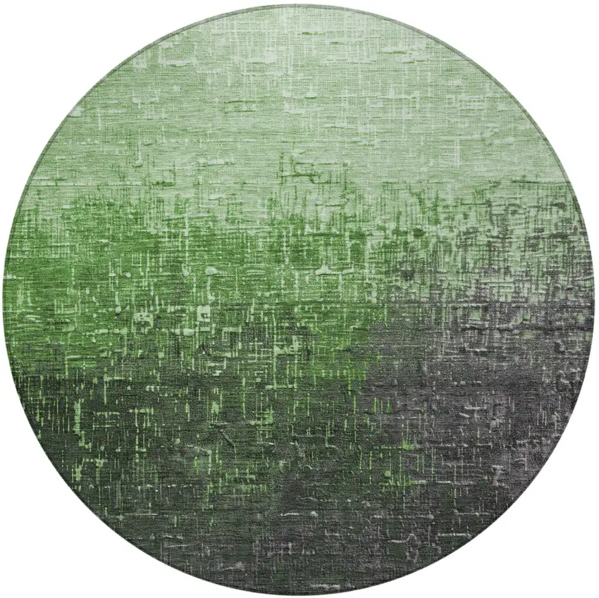 8' Green And Dark Gray Round Ombre Washable Indoor Outdoor Area Rug Photo 6