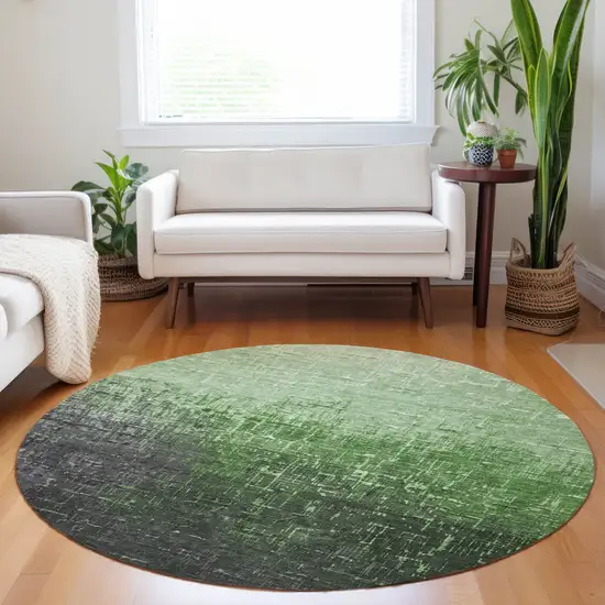 8' Green And Dark Gray Round Ombre Washable Indoor Outdoor Area Rug Photo 8