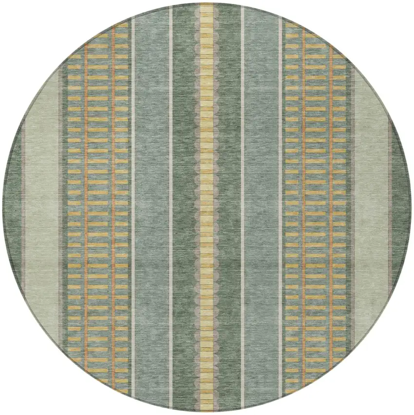 8' Green And Denim Blue Round Striped Washable Indoor Outdoor Area Rug Photo 4