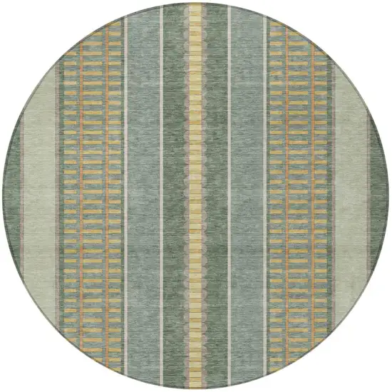 8' Green And Denim Blue Round Striped Washable Indoor Outdoor Area Rug Photo 4