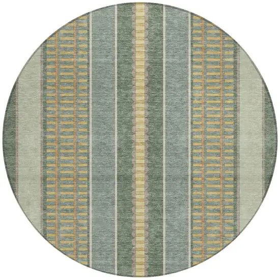 8' Green And Denim Blue Round Striped Washable Indoor Outdoor Area Rug Photo 2