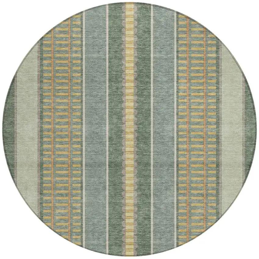 8' Green And Denim Blue Round Striped Washable Indoor Outdoor Area Rug Photo 2
