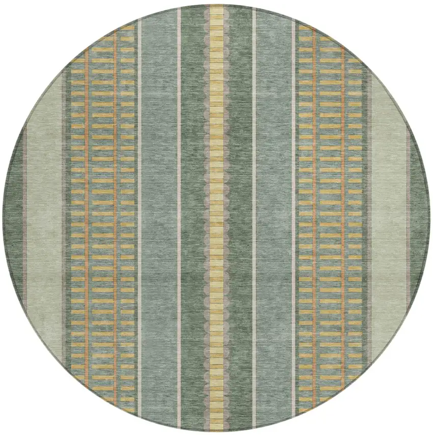 8' Green And Denim Blue Round Striped Washable Indoor Outdoor Area Rug Photo 3