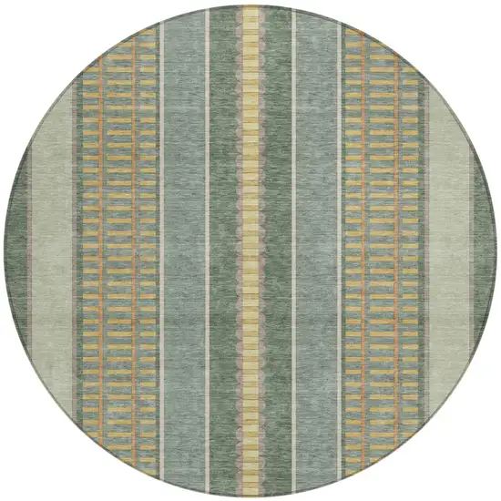 8' Green And Denim Blue Round Striped Washable Indoor Outdoor Area Rug Photo 3