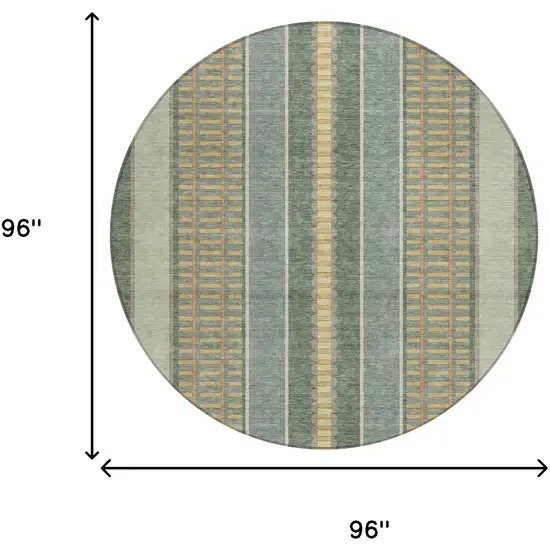 8' Green And Denim Blue Round Striped Washable Indoor Outdoor Area Rug Photo 7