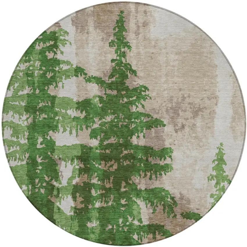 8' Green And Emerald Round Floral Washable Indoor Outdoor Area Rug Photo 2
