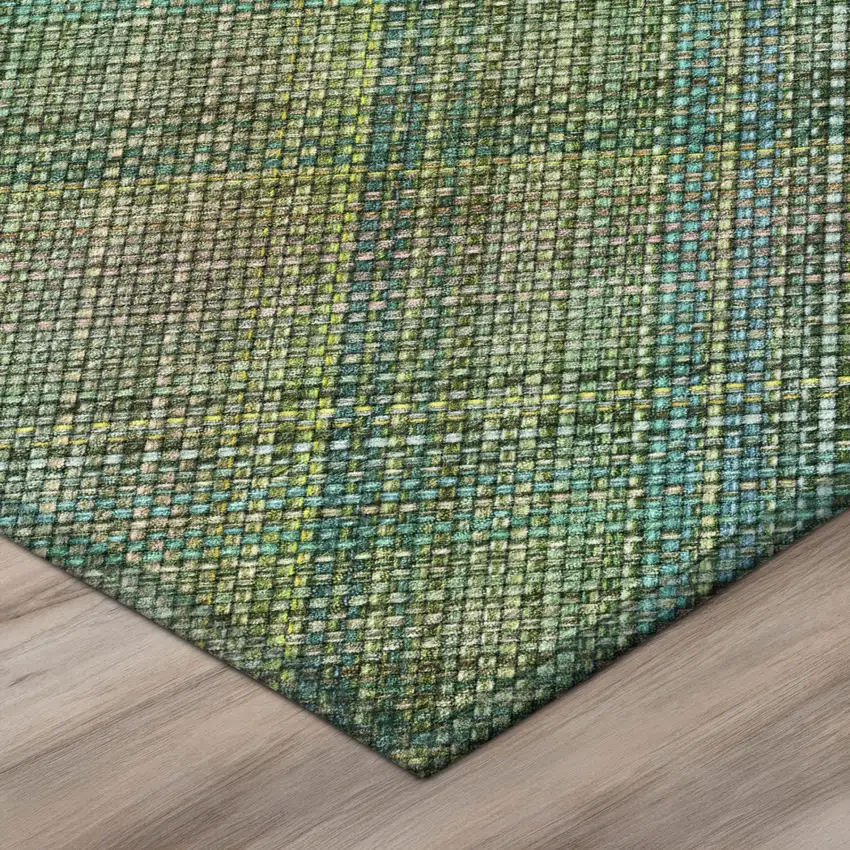 8' Green And Emerald Round Plaid Washable Indoor Outdoor Area Rug Photo 4