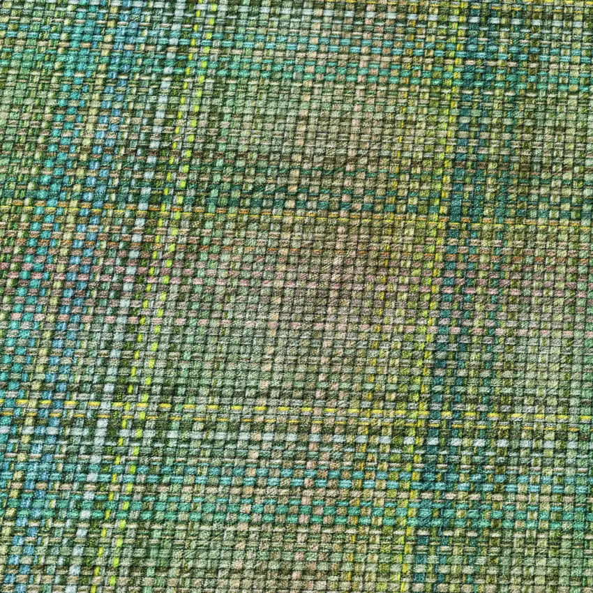 8' Green And Emerald Round Plaid Washable Indoor Outdoor Area Rug Photo 5
