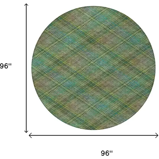 8' Green And Emerald Round Plaid Washable Indoor Outdoor Area Rug Photo 6