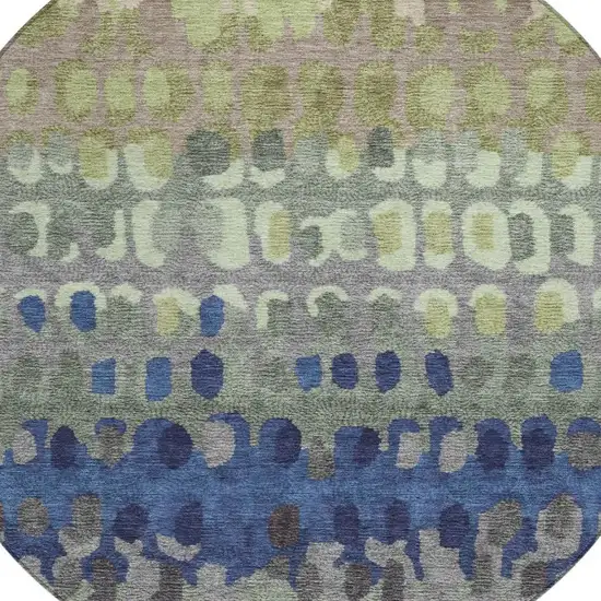 8' Green And Fern Green Round Geometric Washable Indoor Outdoor Area Rug Photo 3