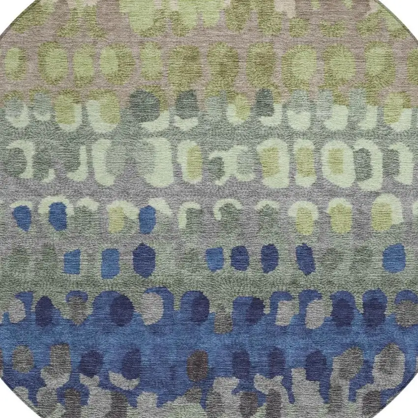 8' Green And Fern Green Round Geometric Washable Indoor Outdoor Area Rug Photo 3